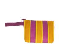 Beauty case da spiaggia a righe, in plastica riciclata, resistente all'acqua, con manico e cerniera, 24 x 15 x 2,5 cm, arancione-viola, Classico