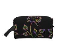 Beauty case da uomo con stampa a fiori neri e oro, borsa per cosmetici spaziosa borsa da viaggio da donna, bianco, Taglia unica