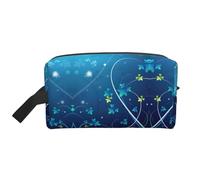 Beauty case da uomo con stampa a vortice con mini fiori blu, borsa per cosmetici spaziosa borsa da viaggio da donna, bianco, Taglia unica