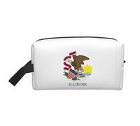 Beauty case da uomo con stampa bandiera dello Stato dell'Illinois, borsa per cosmetici, capiente, borsa da viaggio da donna, bianco, Taglia unica