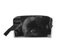 Beauty case da uomo con stampa bulldog francese, borsa per cosmetici, capiente, borsa da viaggio da donna, bianco, Taglia unica