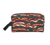Beauty case da uomo con stampa con motivo bacon, borsa per cosmetici, capiente, borsa da viaggio da donna, bianco, Taglia unica