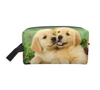 Beauty case da uomo con stampa cucciolo di Golden Retriever, borsa cosmetica spaziosa da viaggio da donna, bianco, Taglia unica