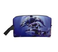 Beauty case da uomo con stampa di balene killer, borsa per cosmetici, capiente, borsa da viaggio da donna, bianco, Taglia unica