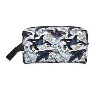 Beauty case da uomo con stampa di balene killer, borsa per cosmetici, capiente, borsa da viaggio da donna, bianco, Taglia unica