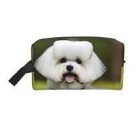 Beauty case da uomo con stampa di cane Bichon Frise, borsa per cosmetici, spaziosa borsa da viaggio da donna, bianco, Taglia unica