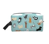 Beauty case da uomo con stampa di cani e gatti che piovono, borsa per cosmetici spaziosa borsa da viaggio da donna, bianco, Taglia unica