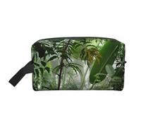 Beauty case da uomo con stampa di scene tropicali della giungla della foresta pluviale, borsa per cosmetici, capiente, borsa da viaggio da donna, bianco, Taglia unica