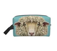 Beauty case da uomo con stampa di testa di pecora retrò, borsa per cosmetici, capiente, borsa da viaggio da donna, bianco, Taglia unica