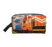 Beauty case da uomo con stampa di treno merci, borsa cosmetica spaziosa borsa da viaggio da donna, bianco, Taglia unica
