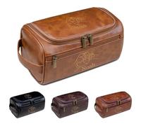 Beauty case da uomo personalizzato, con incisione personalizzata con nome e testo, in pelle PU, per marito, papà, testimone, regalo ideale per la festa del papà, Natale e compleanno, Marrone chiaro