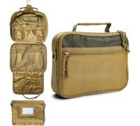Beauty case da uomo, tattico Oxford, multi-cerniera, con finestra in rete e cinghia da polso, organizer portatile per campeggio, pesca, viaggi, rasatura e toelettatura del bagno, cachi