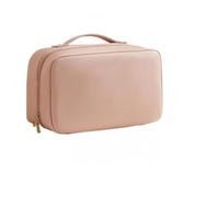 Beauty case da viaggio, 3 strati in pelle PU impermeabile, organizer da appendere per trucchi con cinghie elastiche, 27 x 9 x 19 cm, rosa, Da viaggio