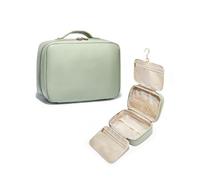 Beauty case da viaggio, 3 strati in pelle PU impermeabile, organizer da appendere per trucchi con cinghie elastiche, 27 x 9 x 19 cm, Verde, Da viaggio