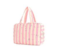 Beauty case da viaggio, 4 scomparti, pieghevole, impermeabile, a righe, con gancio, in poliestere, da donna, per armadietto, armadio, vacanze, weekend, doccia, valigia, campeggio, tutti i giorni