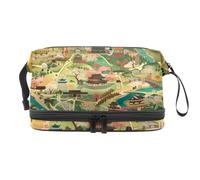 Beauty case da viaggio a doppio strato con mappa del Giappone, per donne e ragazze, trousse da viaggio per trucchi, pratica borsa organizer con scomparto per pennelli, Multi, 27x15x14 cm/10.6x5.9x5.5