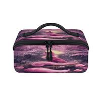 Beauty case da viaggio a nove code con fiore di volpe, portatile, impermeabile, aperto e piatto, per articoli da toeletta e cosmetici, organizer da viaggio per donne e uomini