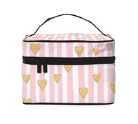 Beauty case da viaggio a righe rosa con cuore galassia, organizer da viaggio, per donne e ragazze, portatile