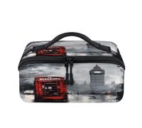Beauty case da viaggio a tema Londra, portatile, impermeabile, aperto, piatto, per articoli da toeletta e cosmetici, organizer da viaggio per donne e uomini