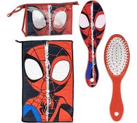Spidey - Astuccio da viaggio con pettine, asciugamano e borsa da toilette Spidey per viaggio o scuola, rosso, astuccio da toilette trasparente con cerniera, rosso, Astuccio da toilette trasparente con