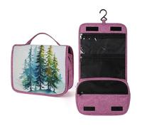 Beauty case da viaggio astratto con alberi di pino acquerello, da donna, organizer da appendere con gancio per shampoo
