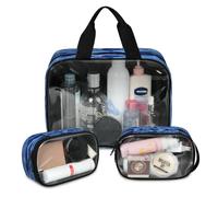 Beauty case da viaggio blu mimetico per donne e uomini, design mimetico traslucido, 3 pezzi, grande astuccio per doccia, articoli da toeletta, cosmetici, articoli da toeletta, Colore, L, Astuccio per