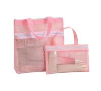 Beauty case da viaggio | Borsa a rete portatile per viaggi su strada | Beauty case con cerniera e manico 2 pezzi per viaggi spiaggia festival lavoro stadio vacanze scuola aereo concerto, Rosa, Vedi la