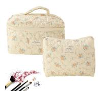 Beauty case da viaggio - Borsa cosmetica con cerniera e fiori - Borsa per cosmetici per casa, hotel, borsa da toilette portatile dentifricio, rasoio, Fiori d'arancio su sfondo giallo, verwijzen naar