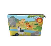 Beauty case da viaggio, borsa da toeletta con margherite e fiori selvatici, grande capacità, per donne, fidanzate, accessori da toeletta, Animali Selvaggi Cartoon Safari, One Size