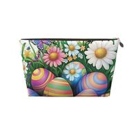 Beauty case da viaggio, borsa da toeletta in bianco e nero con note musicali, grande capacità, borsa cosmetica per donne, fidanzata, accessori da toeletta, Uova di Pasqua colorate primaverili, One