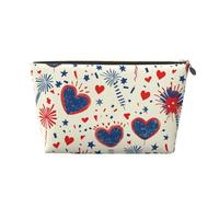 Beauty case da viaggio, borsa da toilette con francobollo Liberty 4 luglio, arte vintage, grande capacità, borsa cosmetica per donne, fidanzata, accessori da toeletta, 4 luglio Firework Heart Pattern