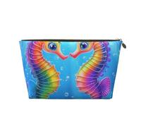 Beauty case da viaggio, borsa da toilette con stelle arcobaleno e alberi nella foresta, grande capacità, per donne, fidanzate, accessori da toeletta, Cavallucci marini arcobaleno, One Size