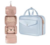 Beauty case da viaggio, borsa da toilette da appendere, grande capacità, organizer professionale per cosmetici con scomparti multipli, Blu, 32x13x23cm, Grande capacità