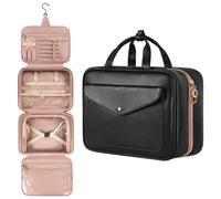 Beauty case da viaggio, borsa da toilette da appendere, grande capacità, organizer professionale per cosmetici con scomparti multipli, Nero , 32x13x23cm, Grande capacità