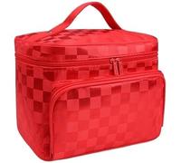 Beauty Case Da Viaggio Borsa for cosmetici grande a rete da donna Kit toilette professionale impermeabile a righe for Necessario for il lavaggio Scatola for viaggio(Lattice Red)