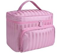 Beauty Case Da Viaggio Borsa for cosmetici grande a rete da donna Kit toilette professionale impermeabile a righe for Necessario for il lavaggio Scatola for viaggio(Stripe Pink)