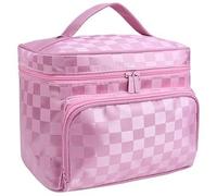 Beauty Case Da Viaggio Borsa for cosmetici grande a rete da donna Kit toilette professionale impermeabile a righe for Necessario for il lavaggio Scatola for viaggio(Lattice Pink)