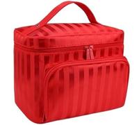 Beauty Case Da Viaggio Borsa for cosmetici grande a rete da donna Kit toilette professionale impermeabile a righe for Necessario for il lavaggio Scatola for viaggio(Stripe Red)
