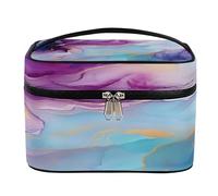 Beauty case da viaggio, borsa per cosmetici portatile in marmo liquido blu per donne, borsa organizer per trucco di grande capacità con manico e corda elastica fissa, Marmo liquido blu, Misura unica,