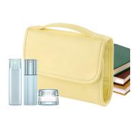 Beauty case da viaggio, borsa per il trucco impermeabile con manico - organizer per articoli da toeletta e cosmetici di grande capacità per l'uso in vacanze all'aperto, hotel, casa, bagno, giallo