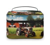 Beauty case da viaggio Boston Charles River City Skyline Tramonto in pelle con divisori regolabili per cosmetici, pennelli da trucco e articoli da toeletta, Azienda agricola Trattore, 25x18x15cm