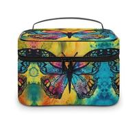Beauty case da viaggio Boston Charles River City Skyline Tramonto in pelle con divisori regolabili per cosmetici, pennelli da trucco e articoli da toeletta, Farfalla Tie Dye, 25x18x15cm