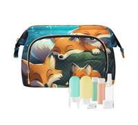 Beauty case da viaggio Cartoon Fox Famiglia che dorme nelle foreste borse cosmetiche di grande capacità per le donne, Multicolore, Taglia unica, casual