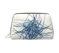 Beauty case da viaggio chic con stampa a griglia blu e bianca, graziosa pochette per cosmetici da donna per borsa e uso in movimento, Linee astratte, One Size, Classico