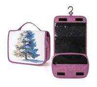 Beauty case da viaggio con albero di pino innevato singolo per donne, organizer da appendere con gancio per shampoo
