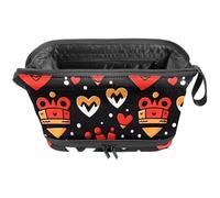 Beauty case da viaggio con appeso, borsa per cosmetici resistente all'acqua, organizer per donne, motivo corona amore rosso oro doppio strato per articoli da toeletta, Multi, 27x15x14 cm/10.6x5.9x5.5