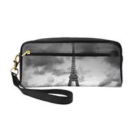 Beauty case da viaggio con auto rossa davanti alla Torre Eiffel, da donna, con due tasche, per accessori di bellezza quotidiani, Nero , Taglia unica, Astuccio per trucchi