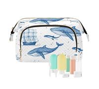 Beauty case da viaggio con balene blu, pesci e aboats, borse cosmetiche di grande capacità per le donne, Multicolore, Taglia unica, casual