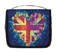 Beauty case da viaggio con bandiera del Regno Unito con fiore e cuore per donne, uomini, ragazze, ragazzi, bambini, cosmetici, borsa da bagno da appendere per articoli da toeletta, organizer per
