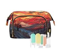 Beauty case da viaggio con bellissimo castello e fiume in una notte stellata di grande capacità borse cosmetiche per le donne, Multicolore, Taglia unica, casual